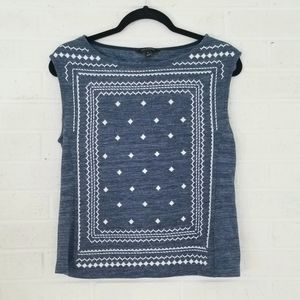 Stitched Bandana Style Banana Republic Blue and White Crop Top Small